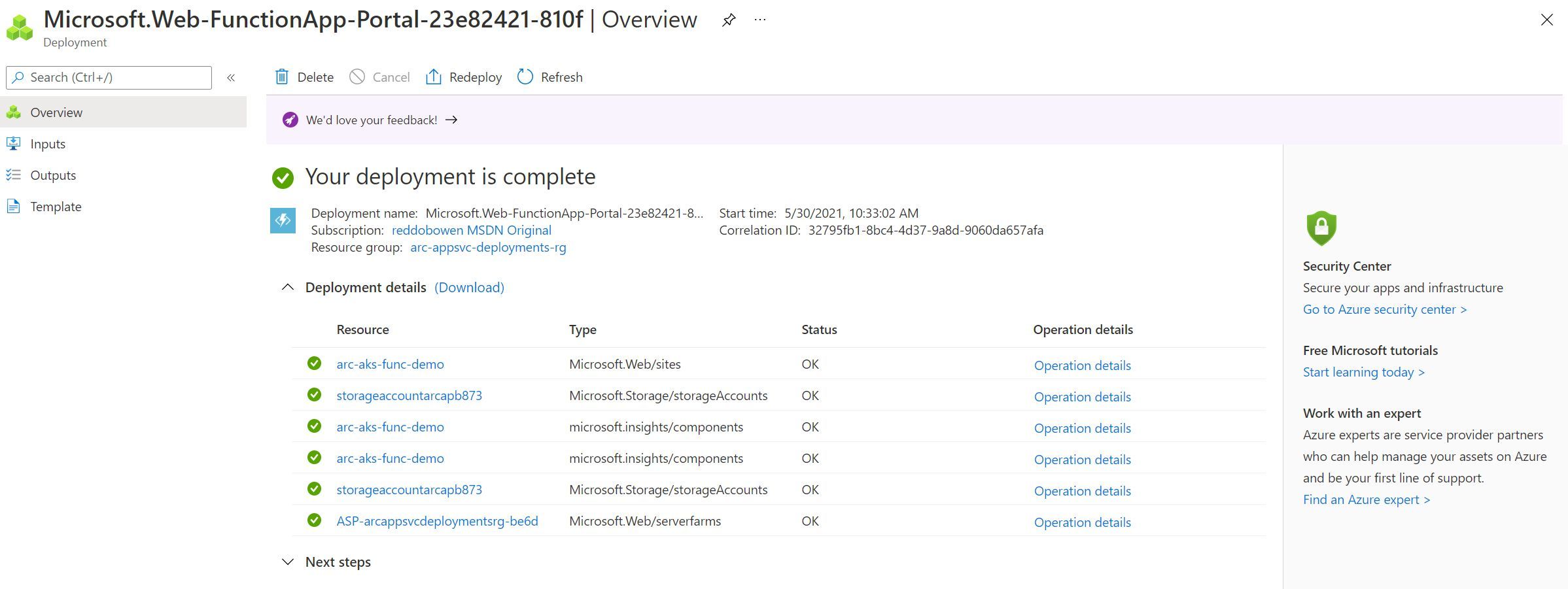 Screenshot showing the Azure Functions create experience on an Arc-Enabled Kubernetes Cluster through Azure Portal