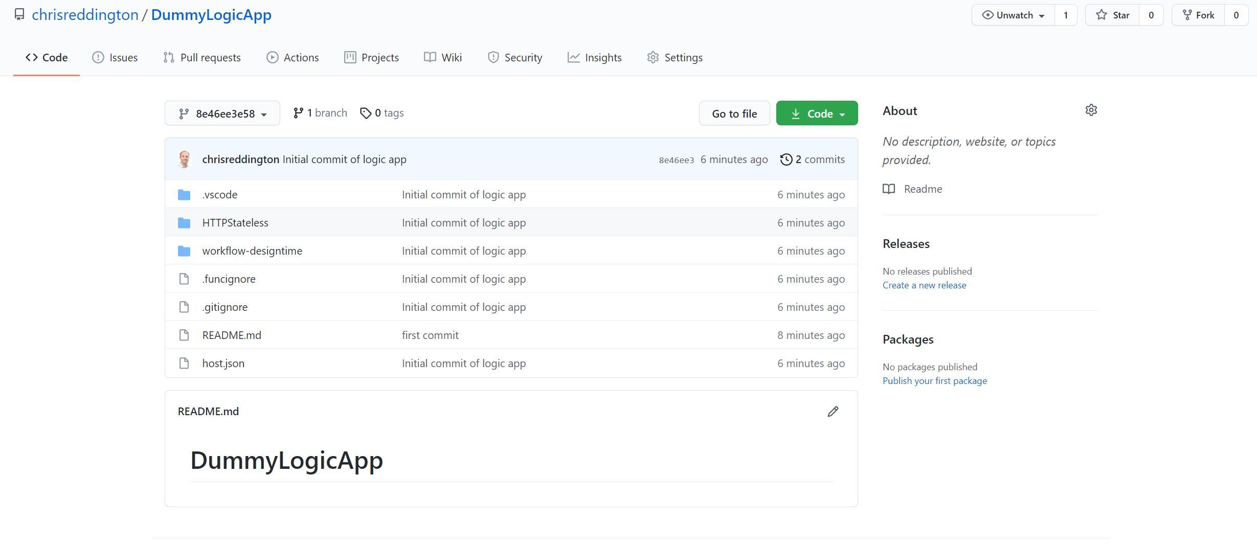 Screenshot showing the GitHub repo containing the code for our Logic App Workflow