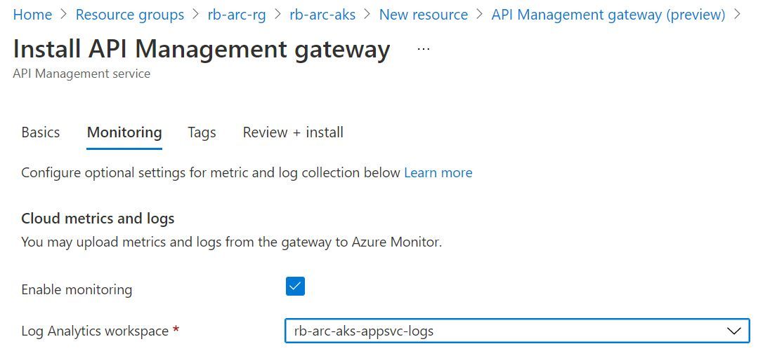Screenshot showing the API Management Gateway Extension creation process through the Azure Portal