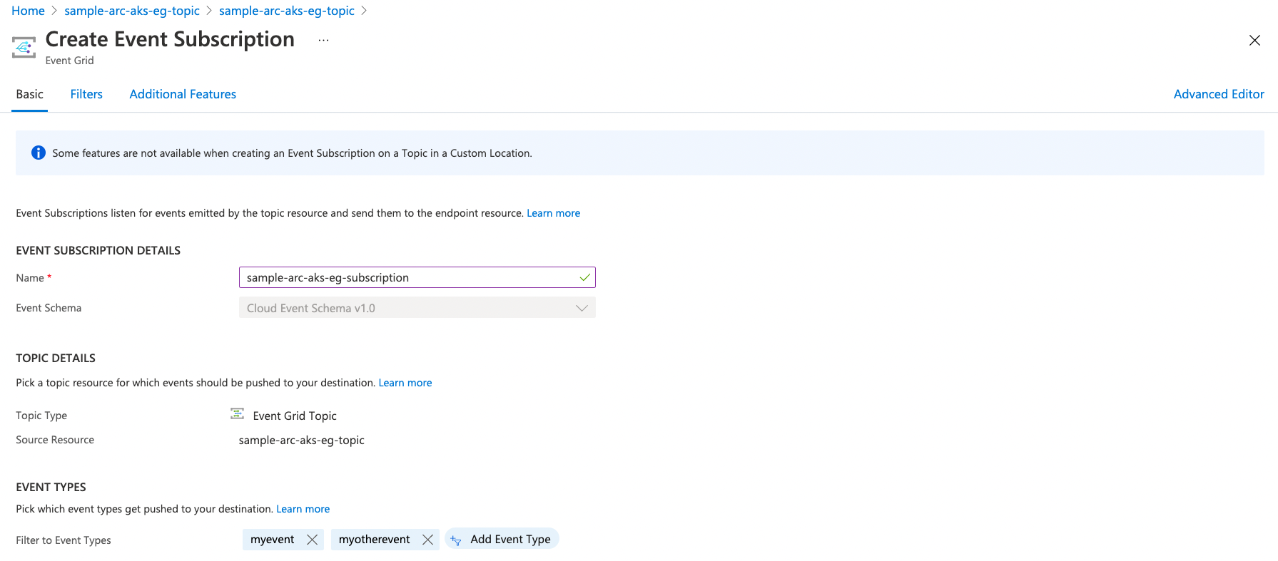 Create Event Subscription experience in Azure Portal