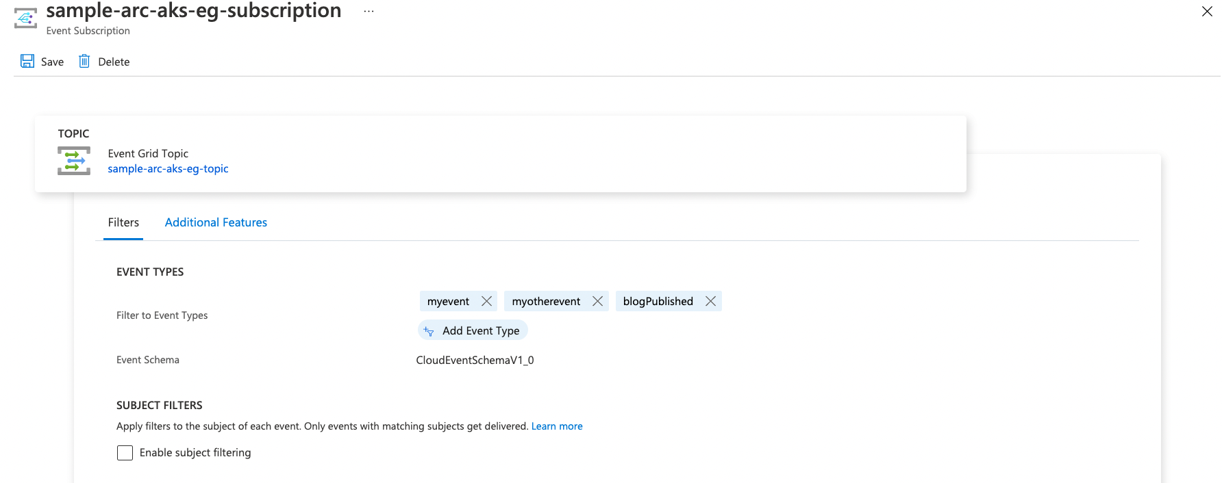 Screenshot showing the Azure Portal UI experience to update an Event Subscription