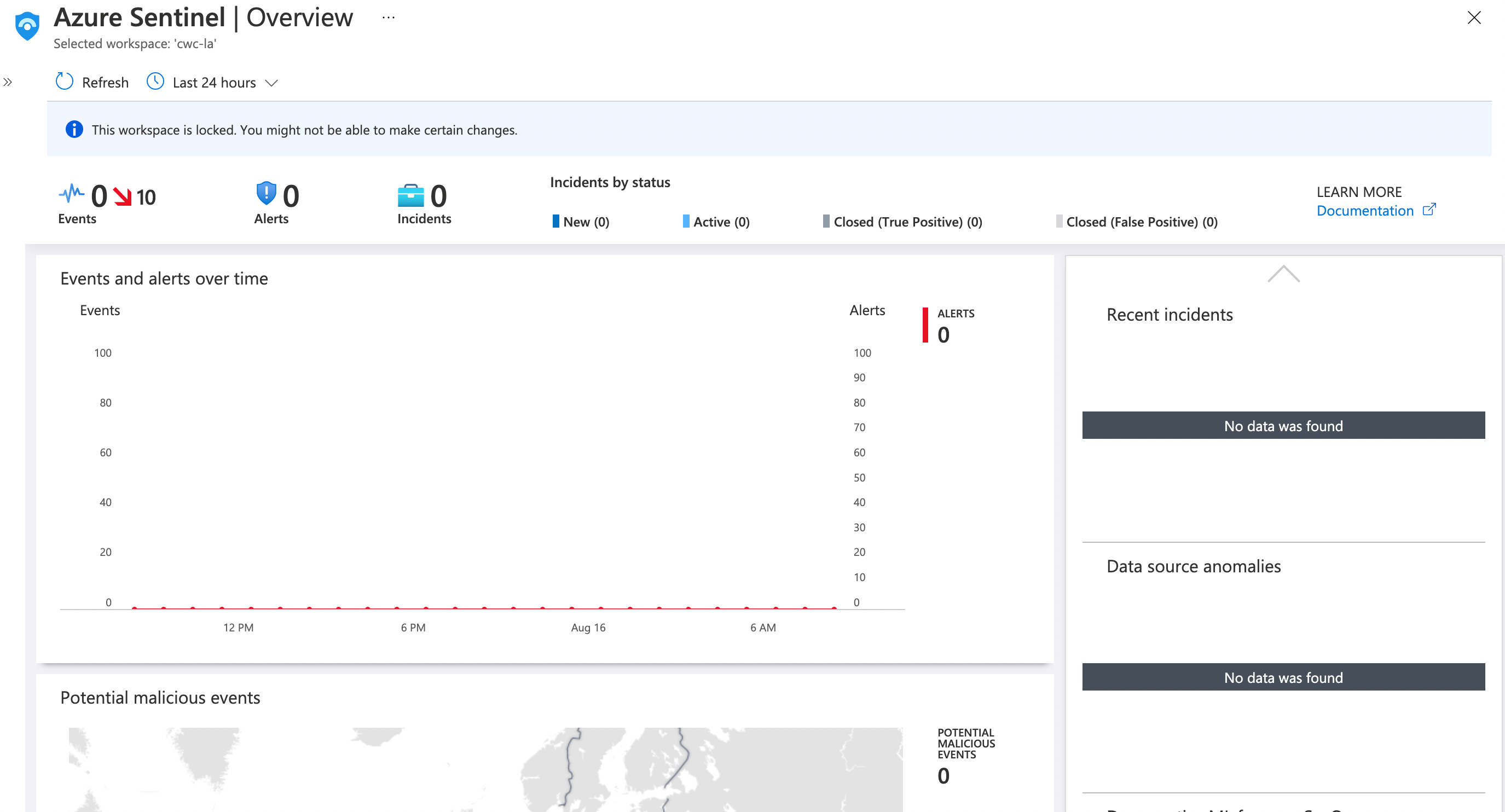 Screenshot showing the Azure Sentinel Overview blade