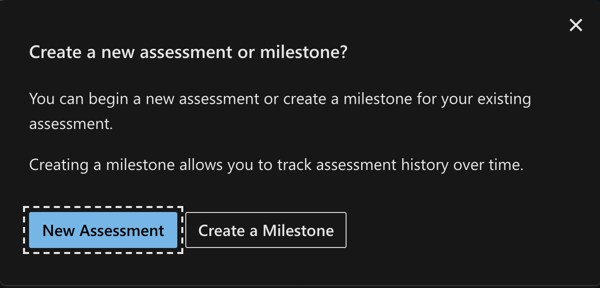 Screenshot showing the option to create a milestone for an existing assessment