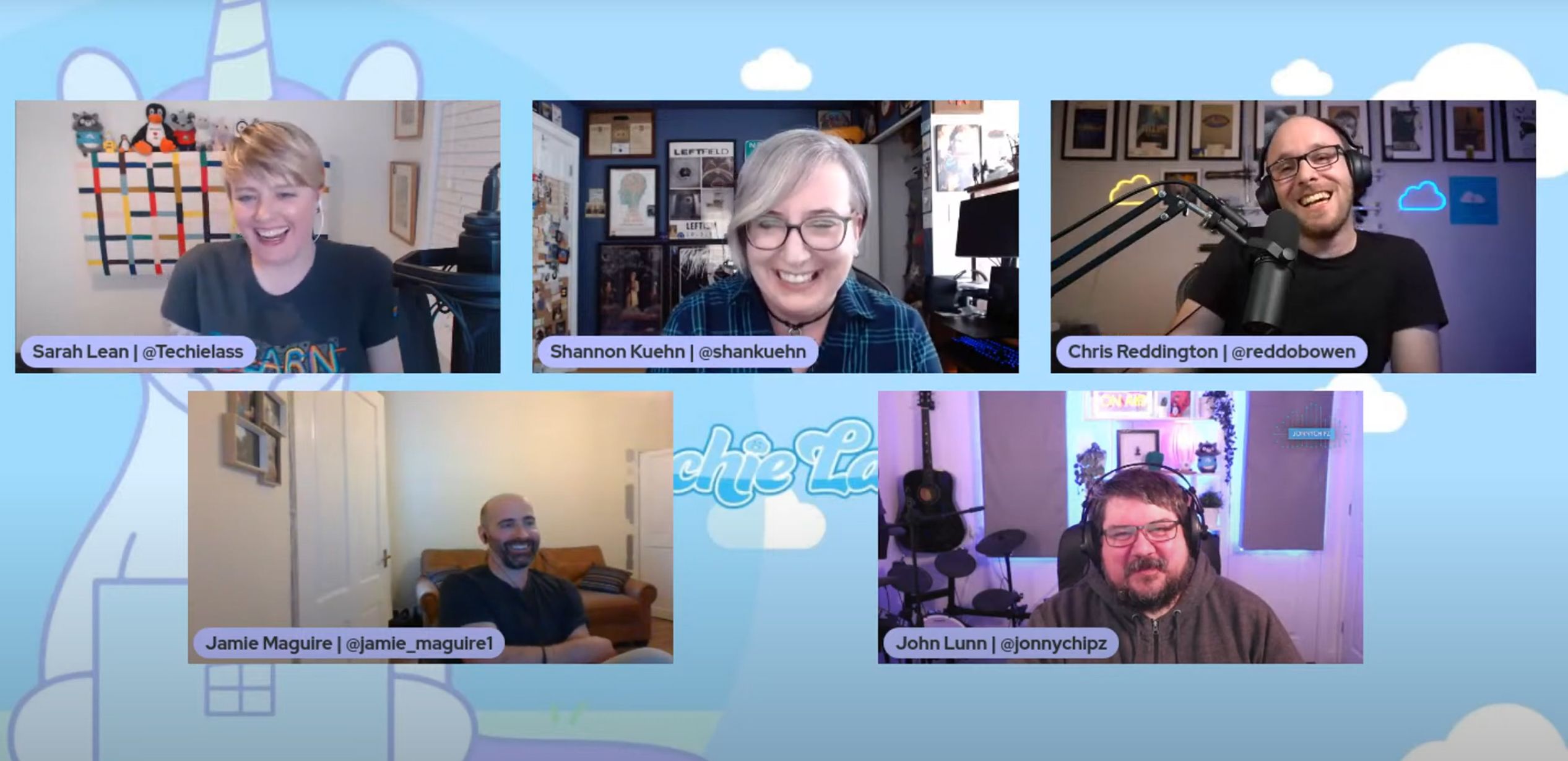 Screen snippet from the Blog Panel - Sarah Lean (@TechieLass), Shannon Kuehn (@shankuehn), Chris Reddington (@reddobowen), Jamie Maguire (@jamie_maguire1), John Lunn (@jonnychipz)