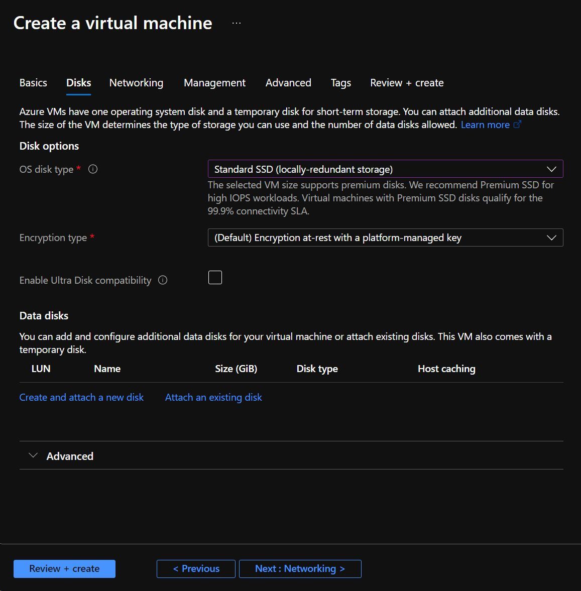 Screenshot showing the initial Virtual Machine creation blade in the Azure Portal
