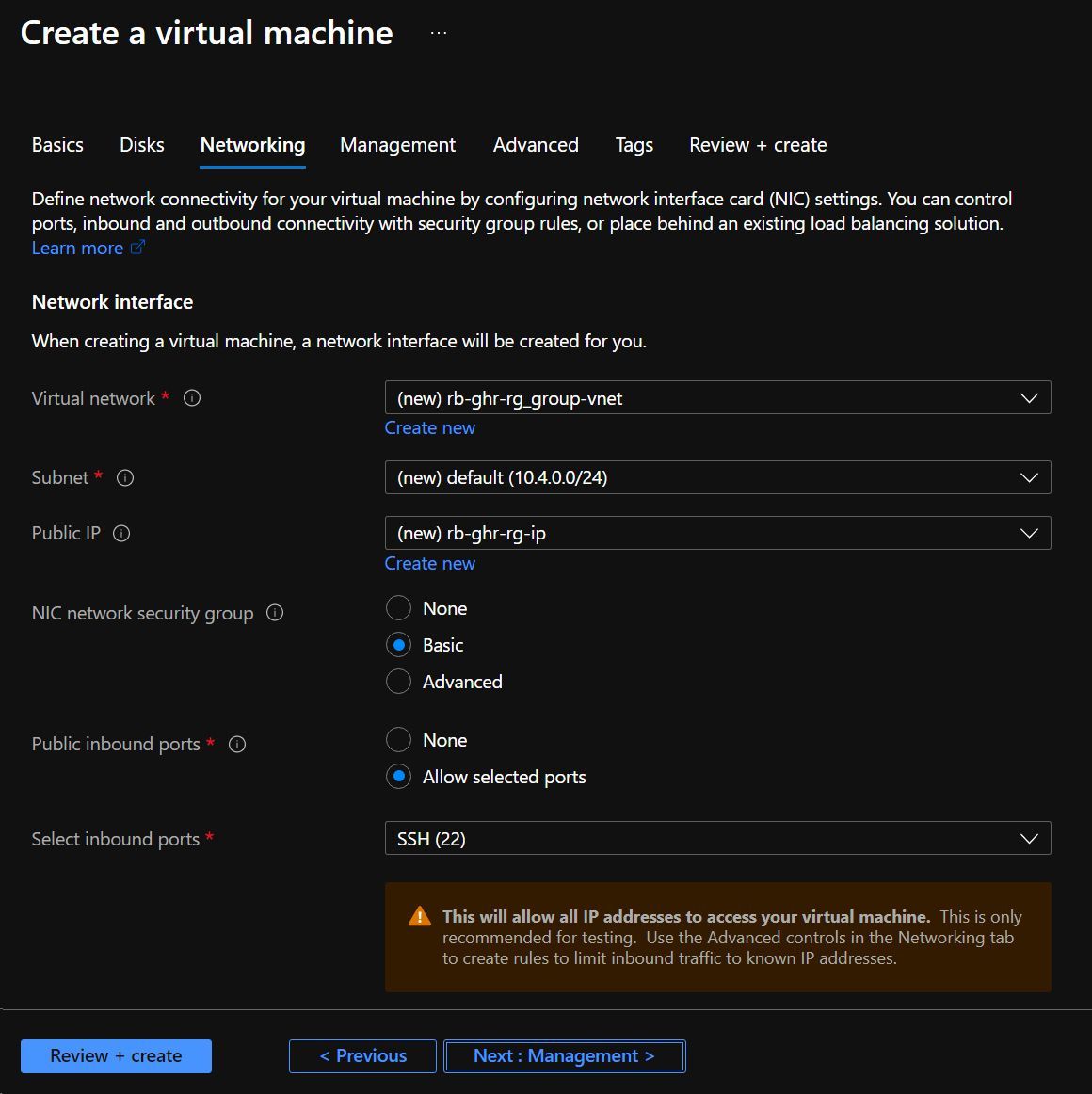 Screenshot showing the initial Virtual Machine creation blade in the Azure Portal