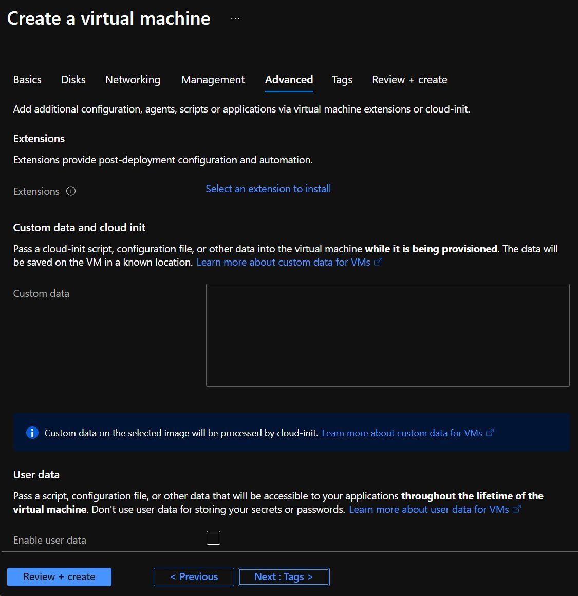 Screenshot showing the initial Virtual Machine creation blade in the Azure Portal