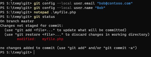 Git status showing Bob's Commit