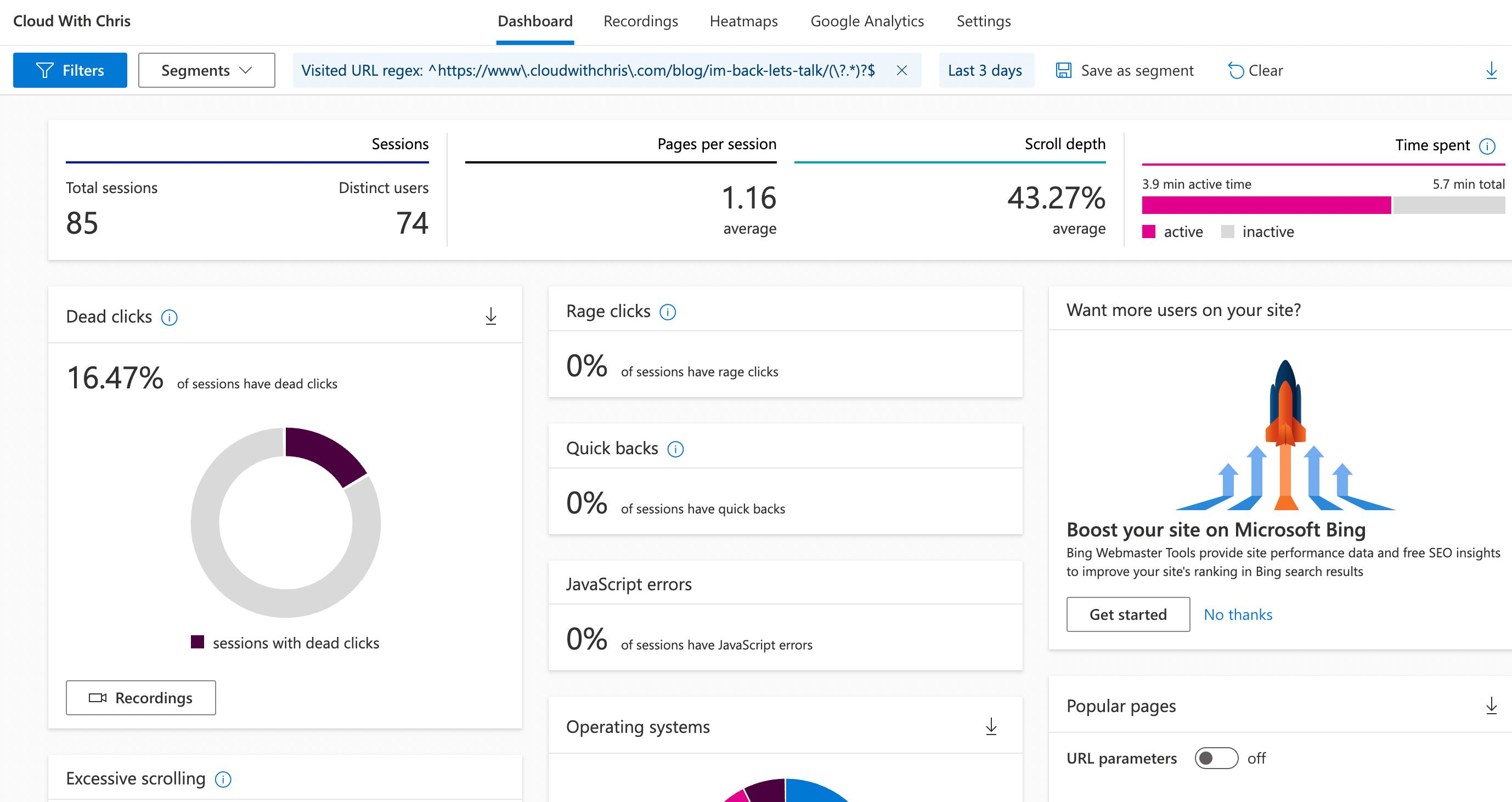 Screenshot showing insights in an overall dashboard