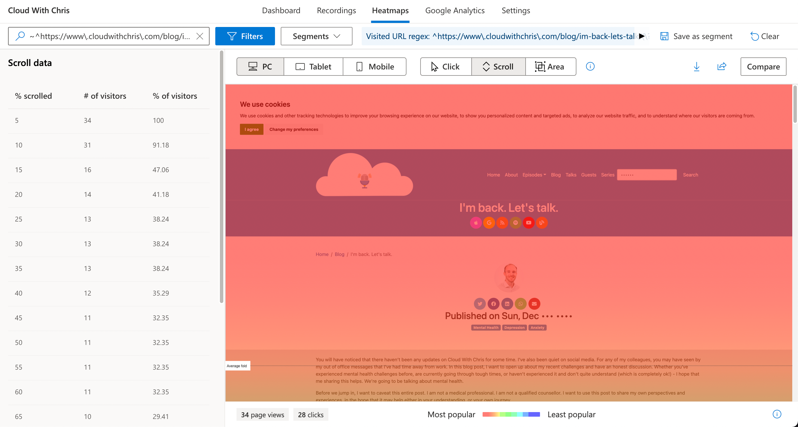 Screenshot showing an example heatmap