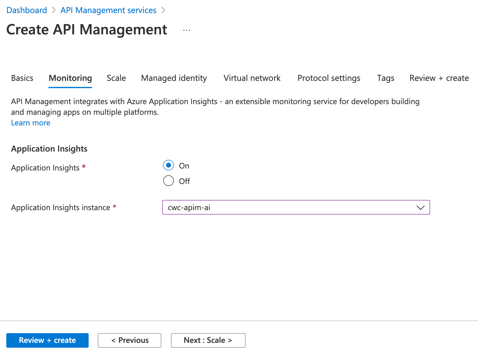 Associating Application Insights with the API Management Resource
