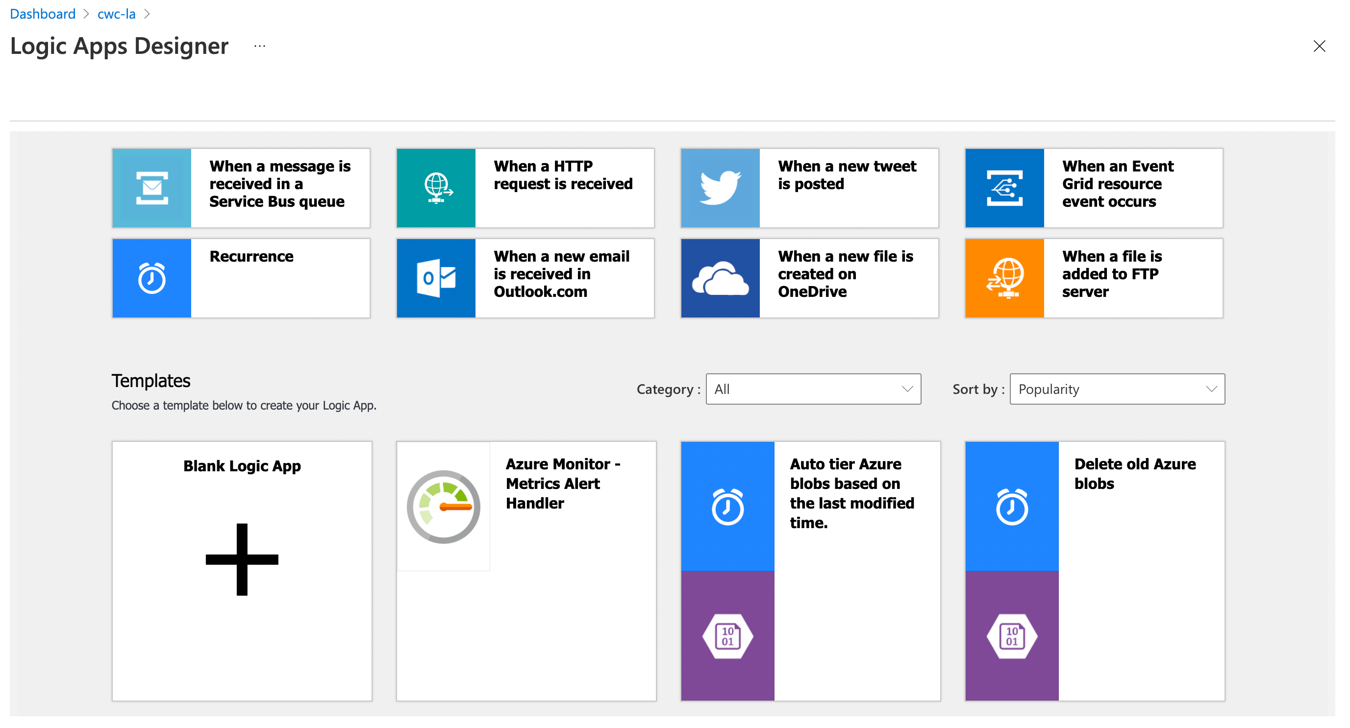 Initial Logic Apps Designer Experience