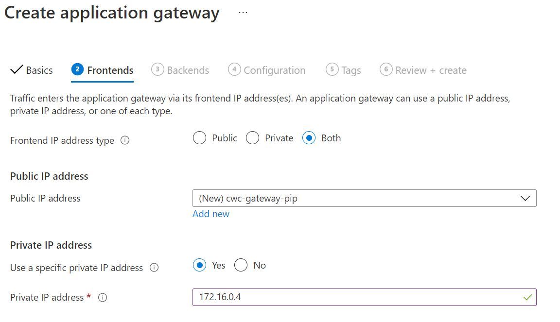 Screenshot showing the Frontends tab of the application gateway creation experience