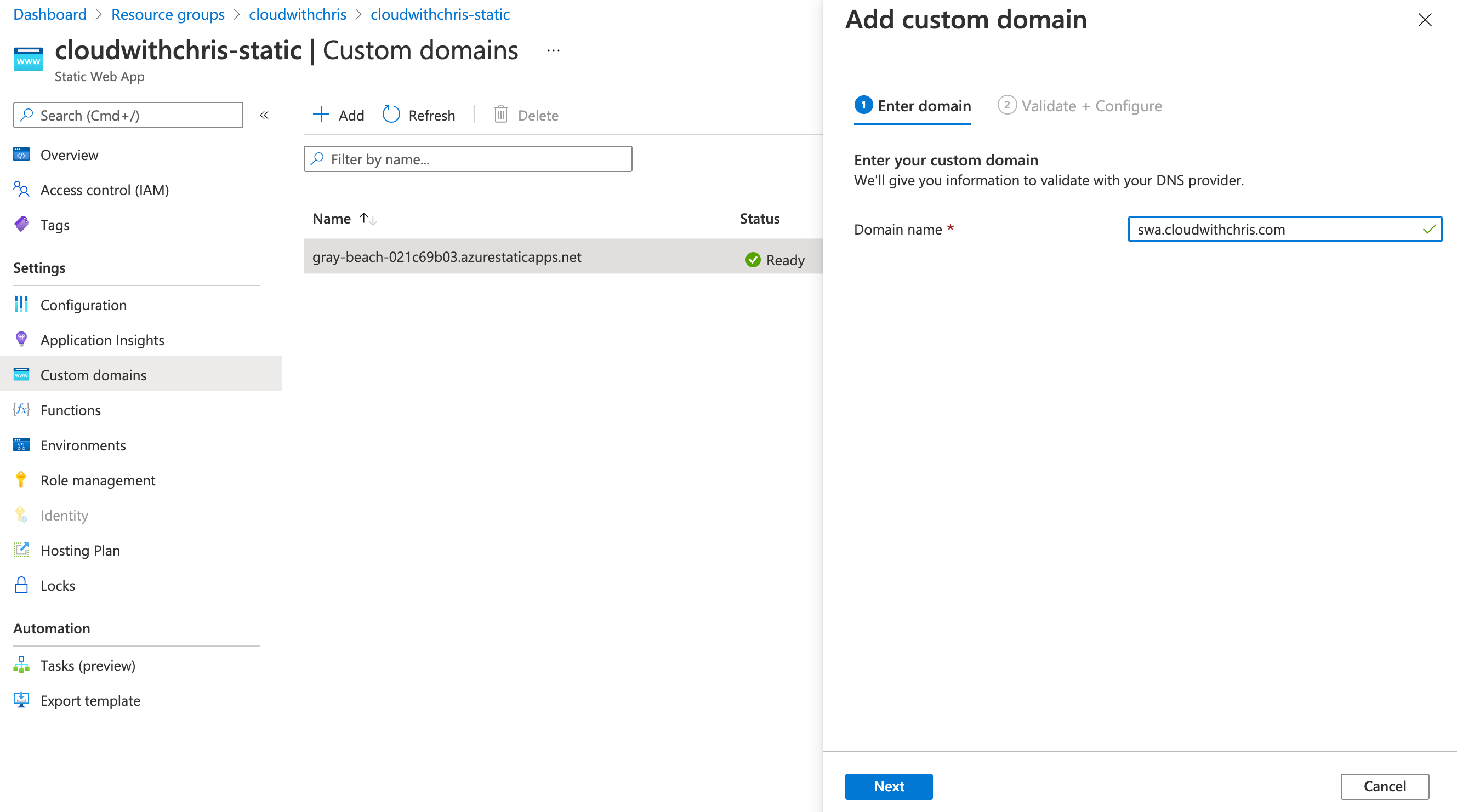 Screenshot of the custom domain linking experience