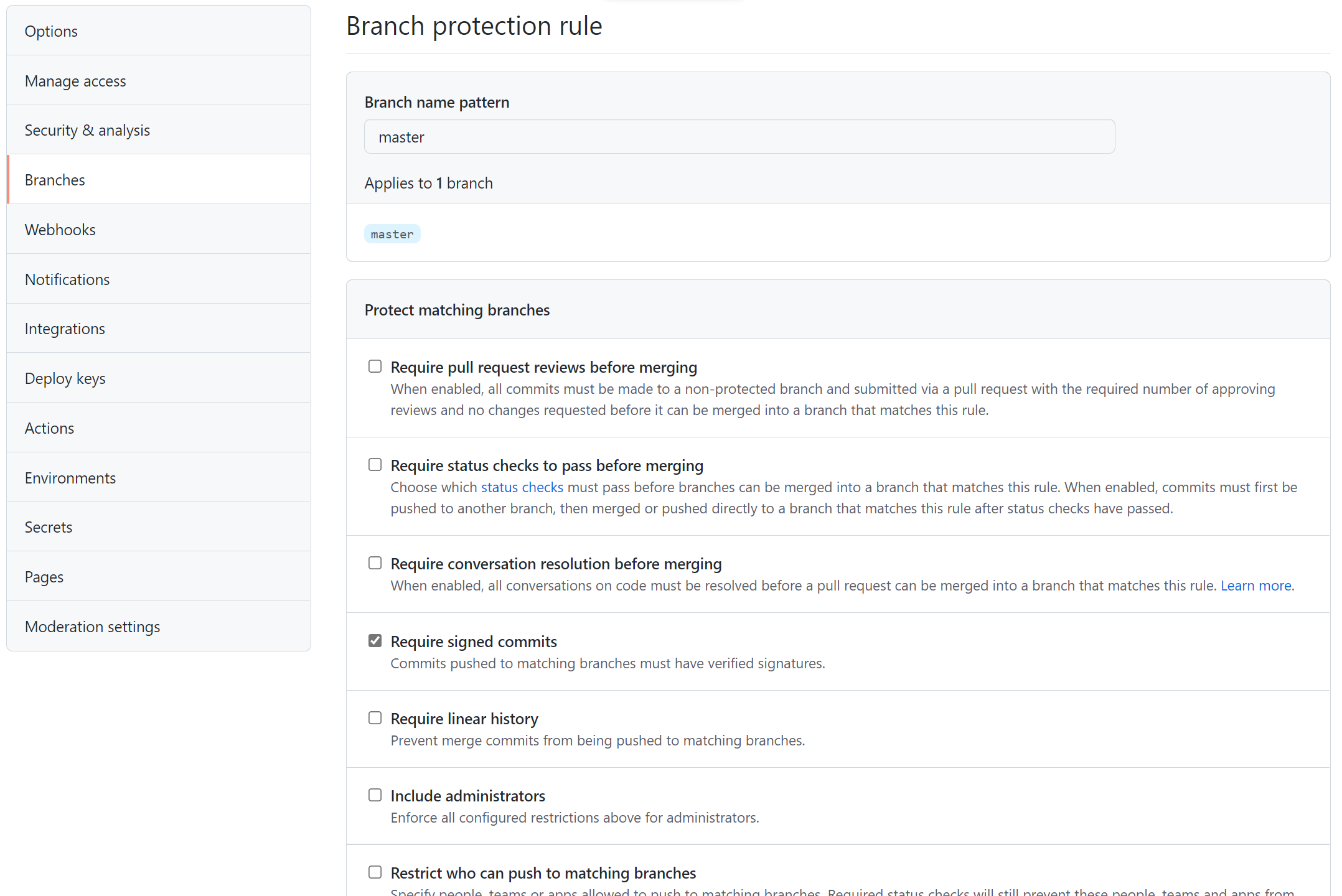 Branch Protection Settings