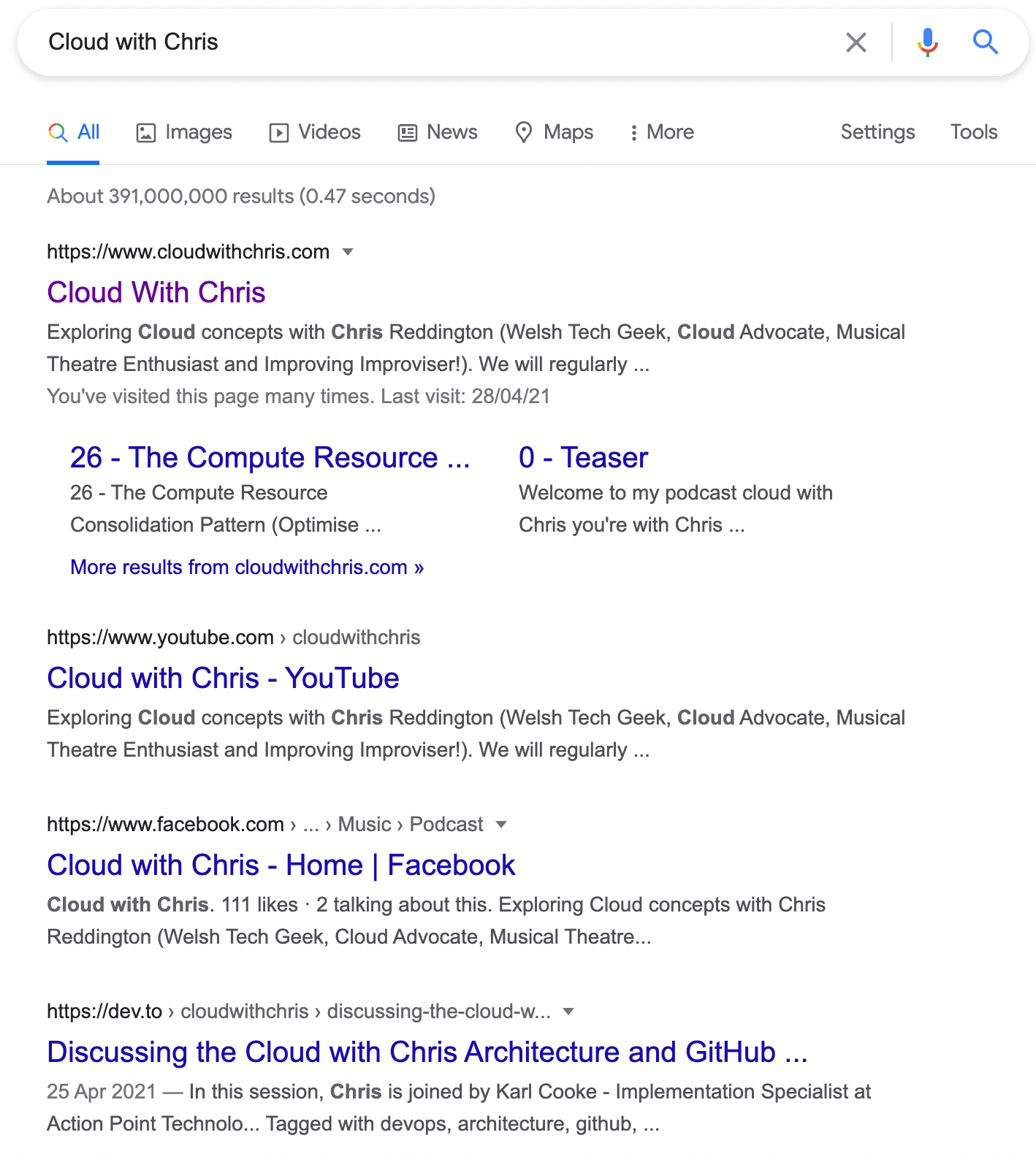Search results for Cloud with Chris in Google